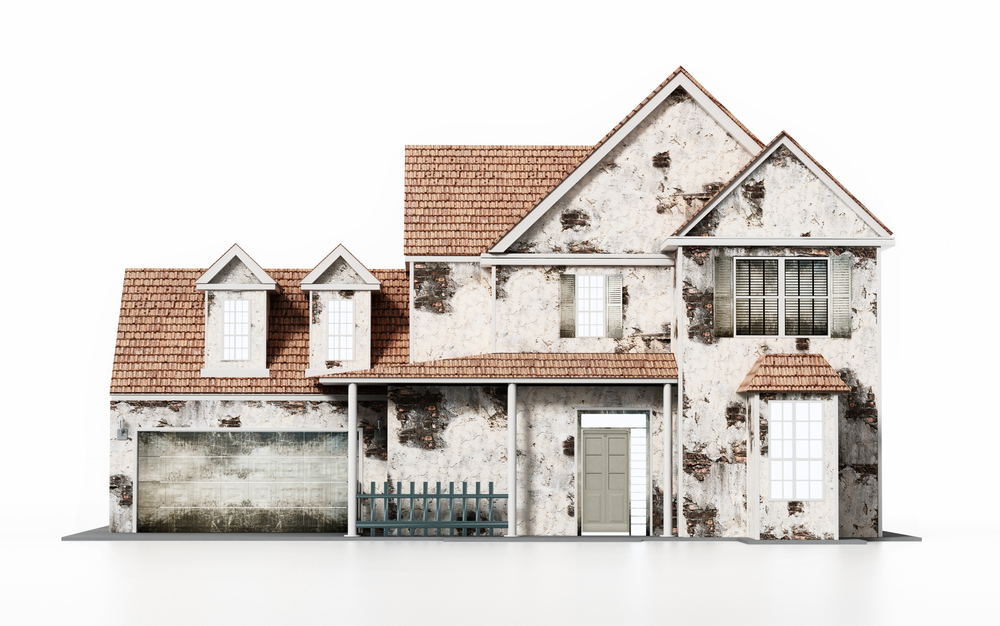 Old house isolated on white background.